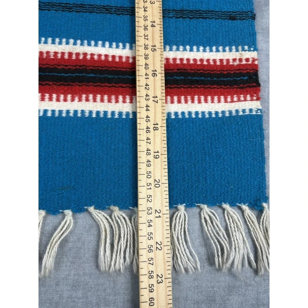 Americraft Inc Mexican Thunderbird Wall Hanging Rug Blue Acrylic 10x21 Fringe